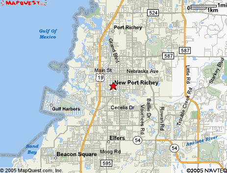 Map of the area our New Port Richey locksmiths in Florida service