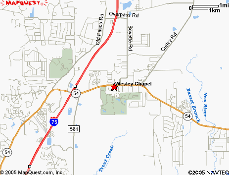 Map of the area our Wesley Chapel locksmiths in Florida service